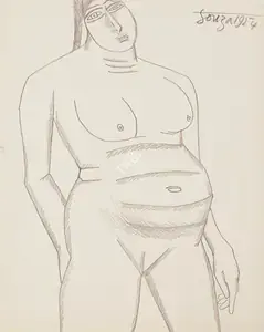 Souza, F.N. (Artist). Untitled (Standing Nude), 1954 | Drawing