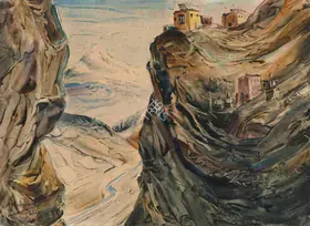 Krishna Kanwal Artist A Tibetan Monastery Watercolour on paper 1951 Painting FineArts 00357421