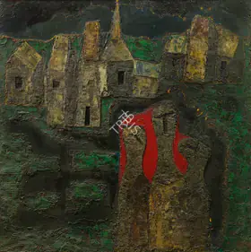 Sagara Piraji Artist Untitled Kashmir Landscape with Three Figures Mixed media on board 1962 Painting FineArts 00336311
