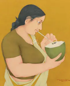 Shaw, Lalu Prasad (Artist). Untitled (Woman Drinking From A Coconut), 1980 | Painting