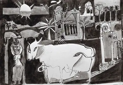 Adimoolam, K.M. (Artist). Feeding On The Street, 1966 | Drawing
