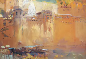 Bendre, N.S. (Artist). Om Kareshwar Temple At Omkareshwar, Madhya Pradesh (On The Confluence Of Narmada And Kaveri), 1940 | Painting