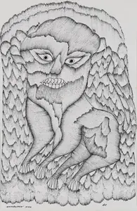 Shyam, Jangarh Singh (Artist). Sher (Gond Art), 1990 | Painting