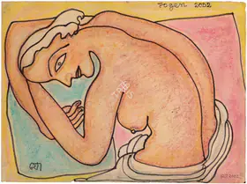 Chowdhury, Jogen (Artist). Woman Reclining in Bed, 2002 | Drawing