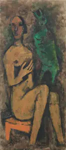 Husain, M.F. (Artist). Untitled (Hawk on her Thigh), c.1965 | Painting