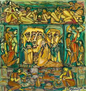Suriyamoorthy, M.S. (Artist). Untitled (Family Life Depiction), 1999 | Painting
