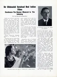 Sir Chimanlal Setalvad and Indian Films - Condemns the Human Material in the Industry. In <i>Filmindia.</i> 9(3), pp. 33, 35, 37. Bombay: Baburao Patel, March 1943 | Essay | CinemaEducation | 00858725
