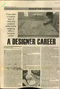 Albuquerque, Usha (Writer). A Designer Career, 14 January 2006 | Newspaper Clipping | 00852905