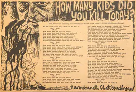 Chattopadhyay, Harindranath (Poet). How Many Kids Did You Kill Today ?. In <i>Blitz.</i> 31 December 1966 | Poem | 00146015