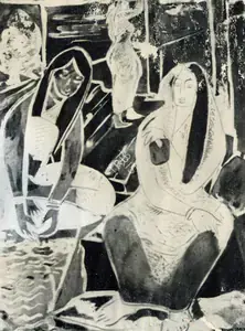 Mazumdar, Nirode C. (Artist). Women on the Steps, n.d. | Graphic Art