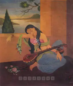 Pal, Pran (Artist). Sitar Player, n.d. | Painting