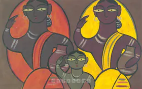 Roy, Jamini (Artist). Two Ladies And A Boy, n.d. | Painting