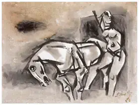 Husain, M.F. (Artist). Woman with a Horse, c.late 1960s | Painting