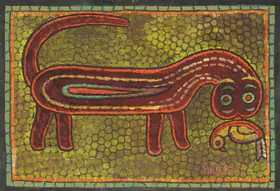 Roy, Jamini (Artist). Untitled (Cat with Bird), c.1920s | Painting