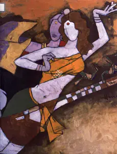 Husain, M.F. (Artist). Madhuri as Menaka, 1995 | Painting