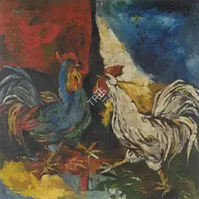 Roy, Sajal (Artist). Roosters, 1973 | Painting