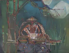 Ray, Shyamal Dutta (Artist). Bullock Cart, 1991 | Painting