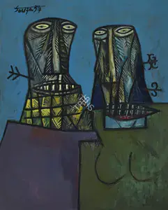 Souza, F.N. (Artist). Man & Woman Grinding Their Teeth, 1957 | Painting
