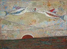 Hebbar, K.K. (Artist). Romance In the Rockets, 1985 | Painting