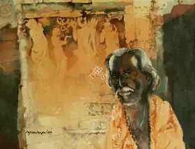 Ray, Shyamal Dutta (Artist). Sadhu (Verso Figures), 1966 | Painting
