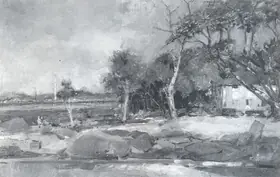 Trindade, A.X. (Artist). A Mahim Landscape with Red House, 1930 | Painting