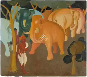 Solegaonkar, Govind Madhav (Artist). Untitled (Elephants in a Forest), n.d. | Painting