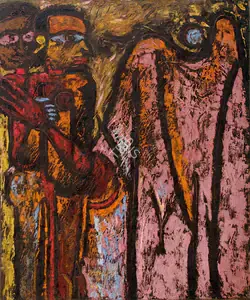 Pai, Laxman (Artist). Men and mountain, n.d. | Painting