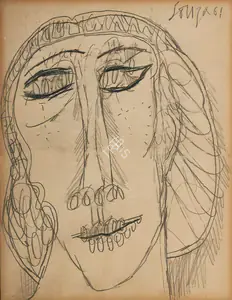 Souza, F.N. (Artist). Untitled (Head), 1961 | Drawing