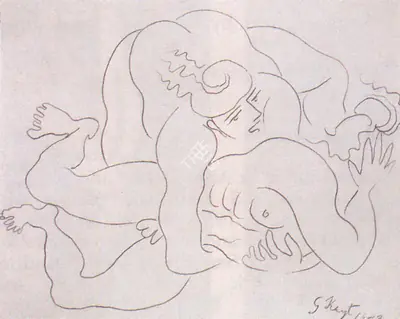 Keyt, George (Artist). Study for Bhima and Jarasandha, 1943 | Drawing