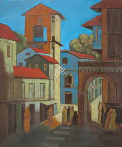 Reddy, P.T. (Artist). Khand Bazaar, Bombay, 1936 | Painting