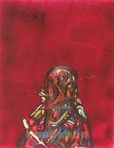 Souza, F.N. (Artist). Untitled (Portrait Against Red Ground), 1968 | Painting