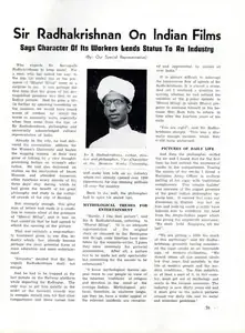 Sir Radhakrishnan on Indian Films. In <i>Filmindia.</i> 8(3). March 1942 | Conversation | 00858712