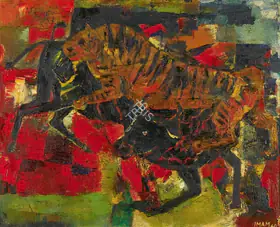 Imam, Syed Ali (Artist). Tiger and Bull, 1960 | Painting