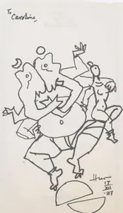 Husain, M.F. (Artist). Untitled (Dancing Ganesh & Woman), 1987 | Drawing