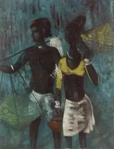 Suchandra (Artist). Fisherfolk with their Nets, n.d. | Painting