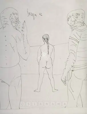 Souza, F.N. (Artist). Two Men And A Woman, 1962 | Drawing