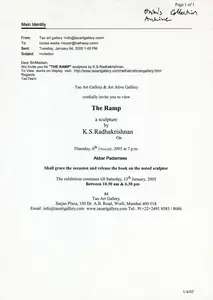 Radhakrishnan, K.S. (Artist), Tao Art Gallery and Art Alive Gallery (Organiser). The Ramp, 2005 | Solo Exhibition Invitation | 00859830