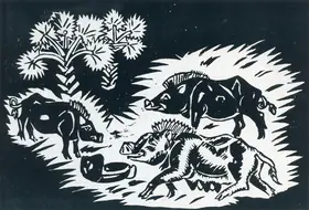 Mittal, Jagdish (Artist). Three pigs, n.d. | Graphic Art