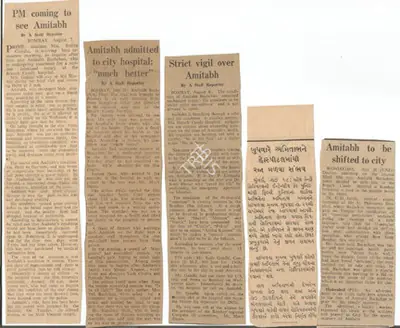 Unknown (Writer). News covering for Amitabh Bachchan's Accident, 1982 | Newspaper Clipping | 00149375