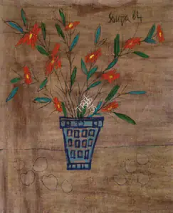 Souza, F.N. (Artist). Blue Vase With Flowers, 1964 | Painting