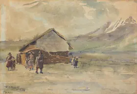 Krishna, Kanwal (Artist). The Old posthouse at Pagi (Phari), Tibet, 1938 | Painting