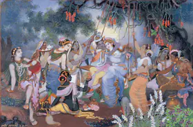 Bagchi, Radha (Artist). Radha Krishna, 1970 | Painting