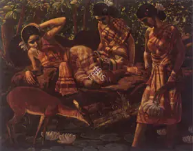 Sinha, Satish (Artist). Maiden And Deer, 1947 | Painting