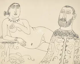 Souza, F.N. (Artist). Untitled (Reclining Nude with Priest), 1954 | Drawing