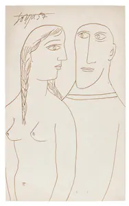 Souza, F.N. (Artist). Untitled (Couple), 1957 | Drawing