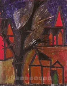 Souza, F.N. (Artist). Houses & Tree, 1949 | Painting