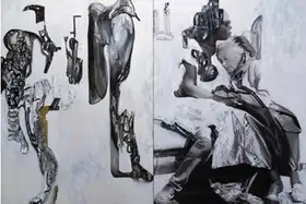 Gupta, Probir (Artist). Migrants and Scafoldings, 2018 | Painting