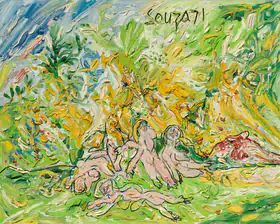 Souza, F.N. (Artist). Figures in a Landscape, Freeport, Bahamas, 1971 | Painting