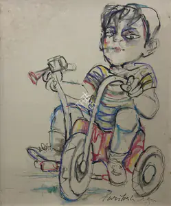 Sen, Paritosh (Artist). Untitled (Boy on Tricycle), 1993 | Drawing