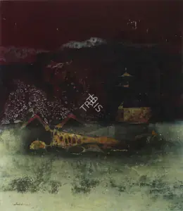 Pyne Ganesh Artist Swim Tempera on canvas 1969 Painting FineArts 00599258